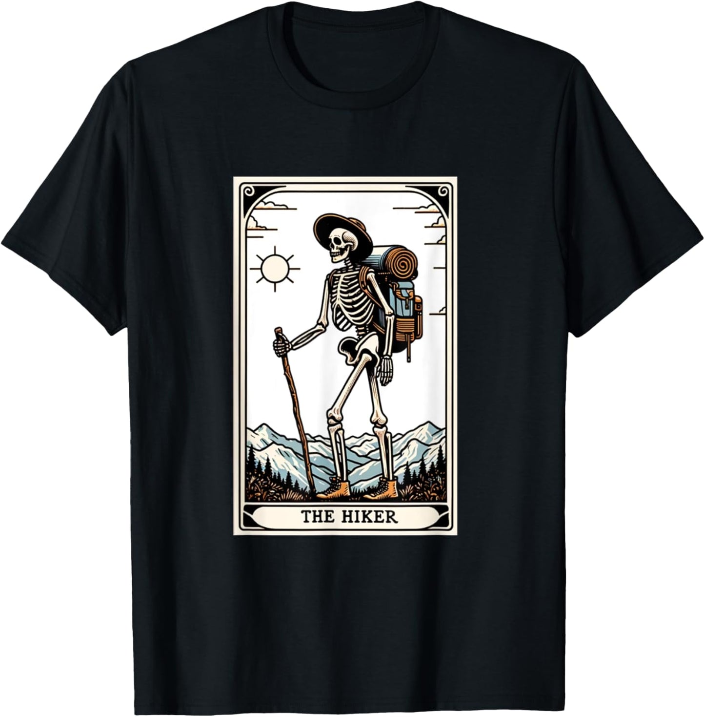 The Hiker Skeleton Tarot Card T-Shirt - T-Shirt | Black