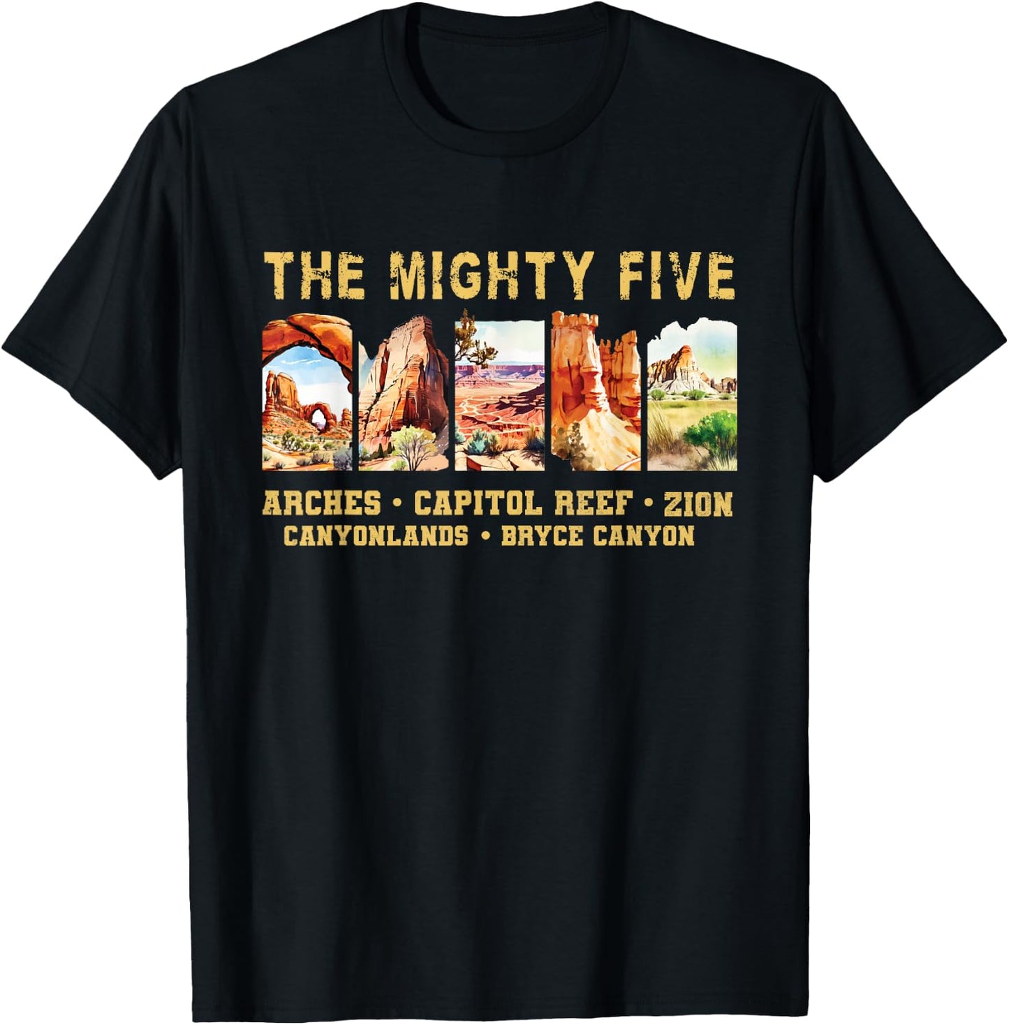Vintage Moab Souvenir Big 5 Utah Mighty Five National Park T-Shirt - T-Shirt | Black