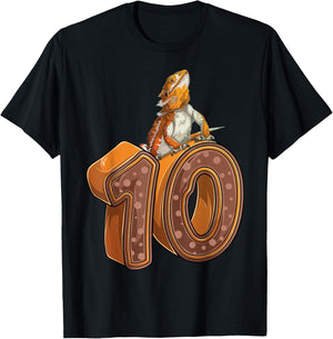 10 Year Old Bearded dragon Reptile 10th Birthday Party B-day T-Shirt - T-Shirt | Black