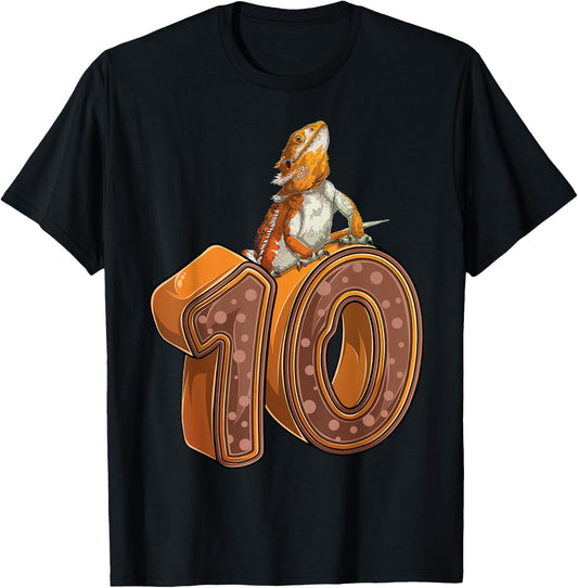 10 Year Old Bearded dragon Reptile 10th Birthday Party B-day T-Shirt - T-Shirt | Black