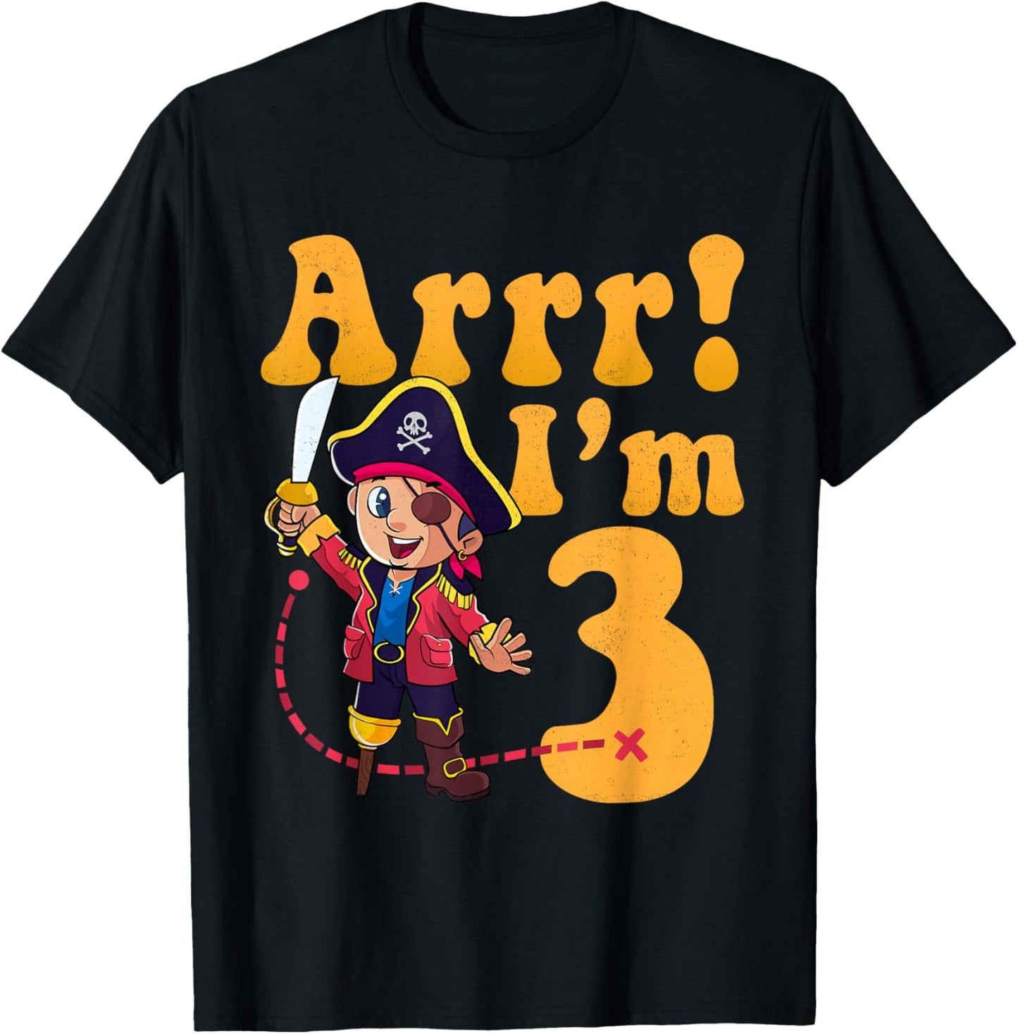 Kids 3rd Pirate Birthday Party Arrr I'm 3 Three Years Old T-Shirt - T-Shirt | Black