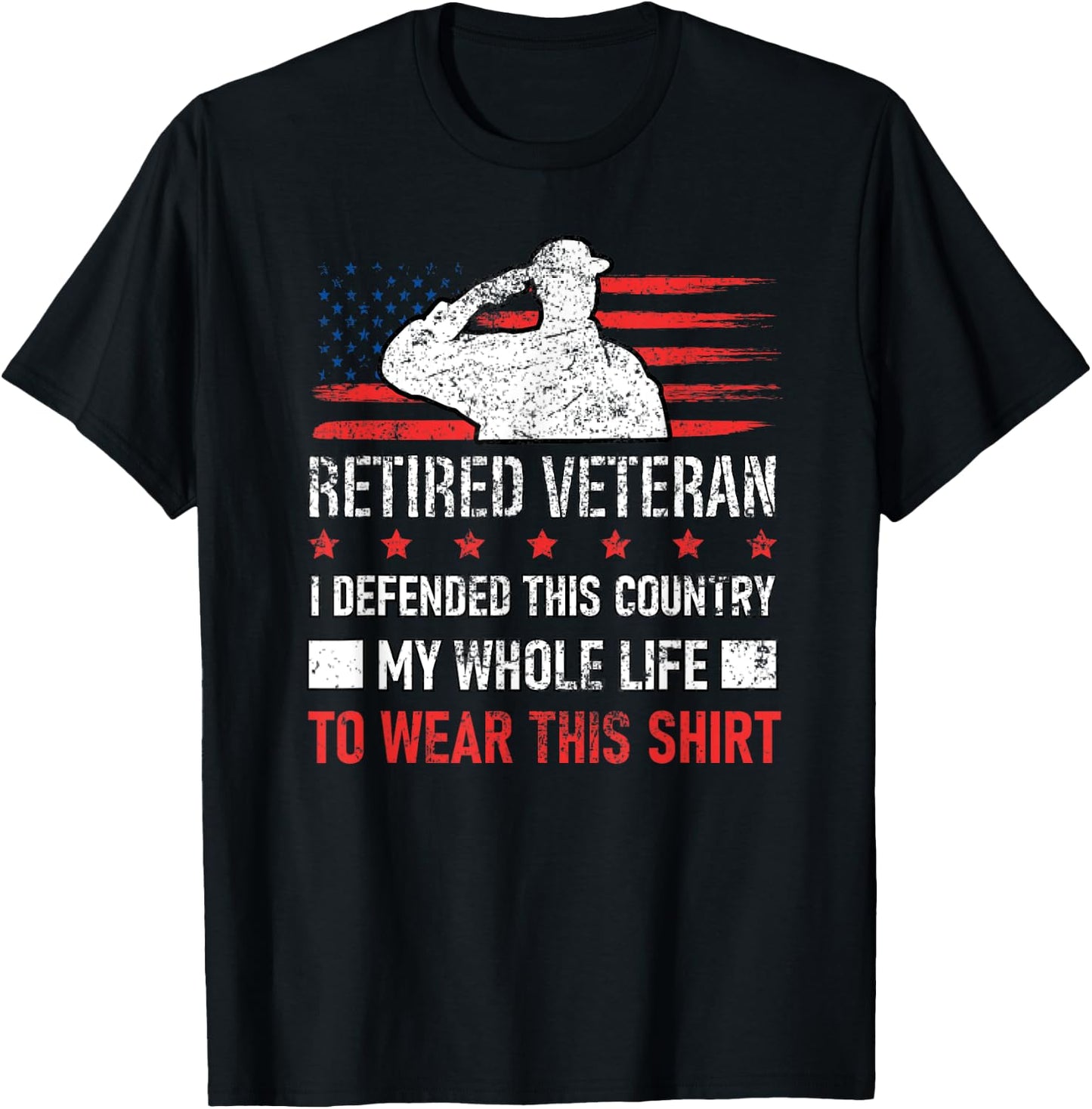Retired Veteran USA Soldier Defend America Military Patriot T-Shirt - T-Shirt | Black