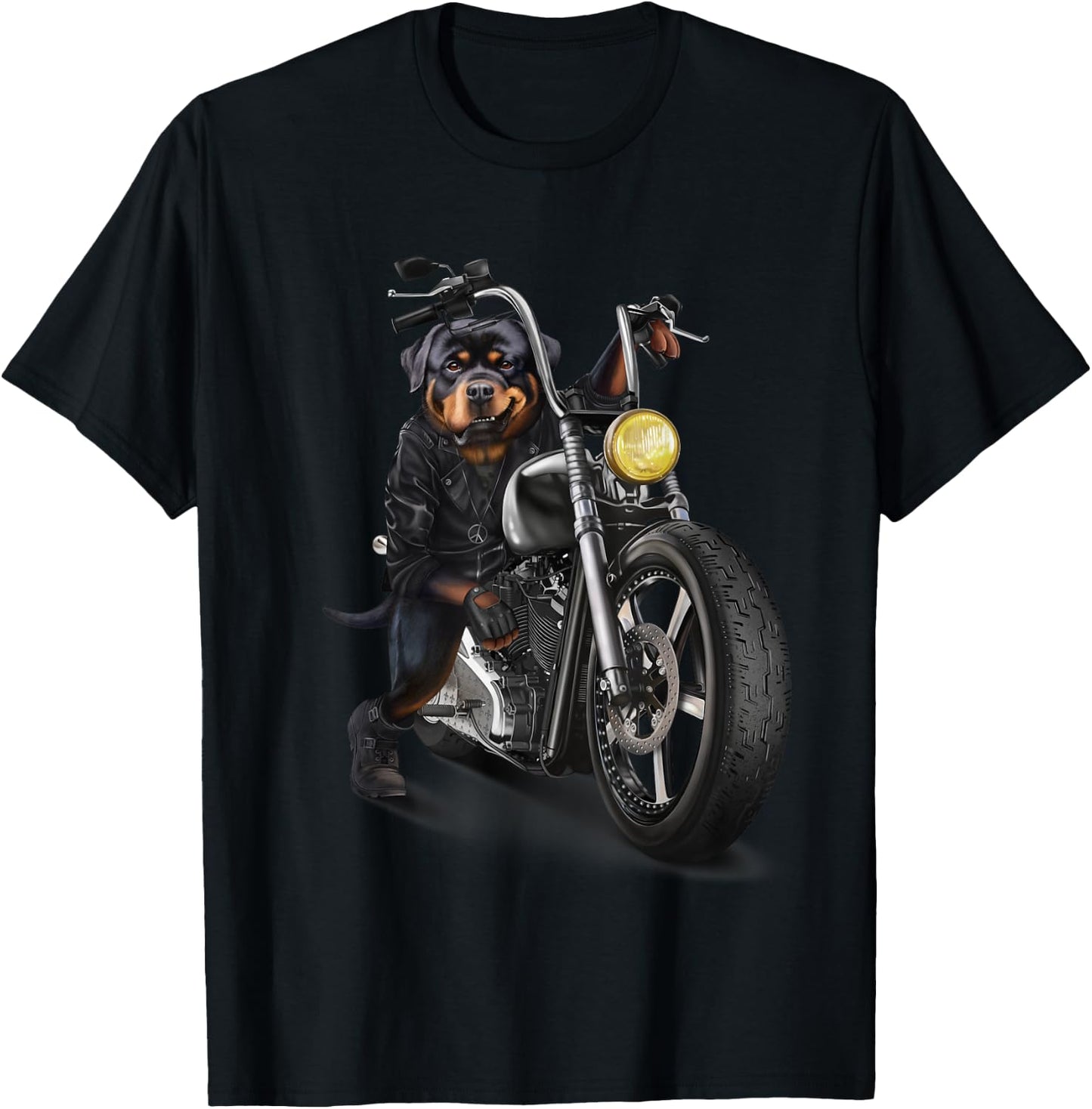 Rottweiler Dog Biker on a Classic Chopper Motorcycle Women Girls Kids T-Shirt - T-Shirt | Black