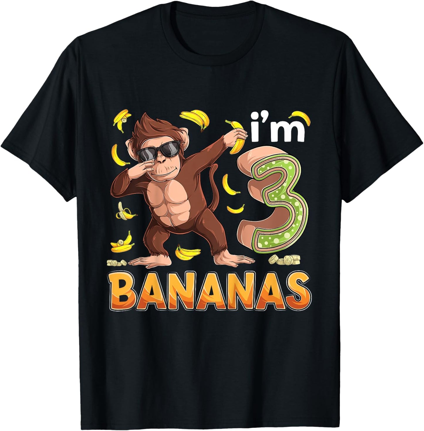 3 Year Old Monkey Birthday Safari Jungle Animal 3rd B-day T-Shirt - T-Shirt | Black