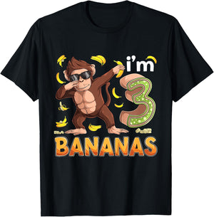 3 Year Old Monkey Birthday Safari Jungle Animal 3rd B-day T-Shirt - T-Shirt | Black
