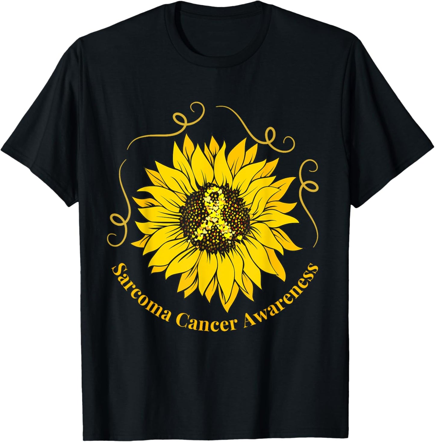 Sarcoma Cancer Awareness Sunflower Yellow Ribbon Support T-Shirt - T-Shirt | Black