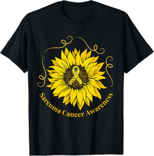 Sarcoma Cancer Awareness Sunflower Yellow Ribbon Support T-Shirt - T-Shirt | Black