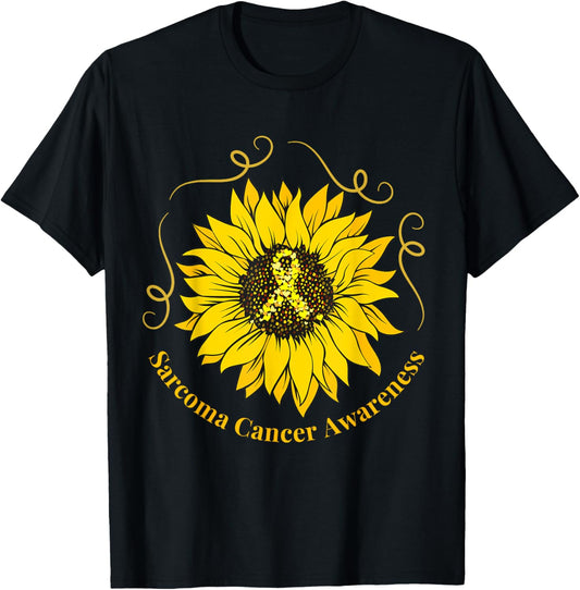 Sarcoma Cancer Awareness Sunflower Yellow Ribbon Support T-Shirt - T-Shirt | Black