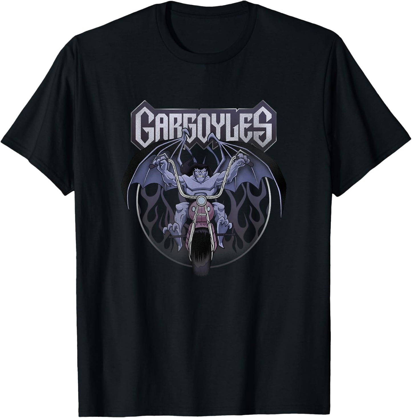 Disney Gargoyles Motorcycle Flames Let's Ride T-Shirt - T-Shirt | Black