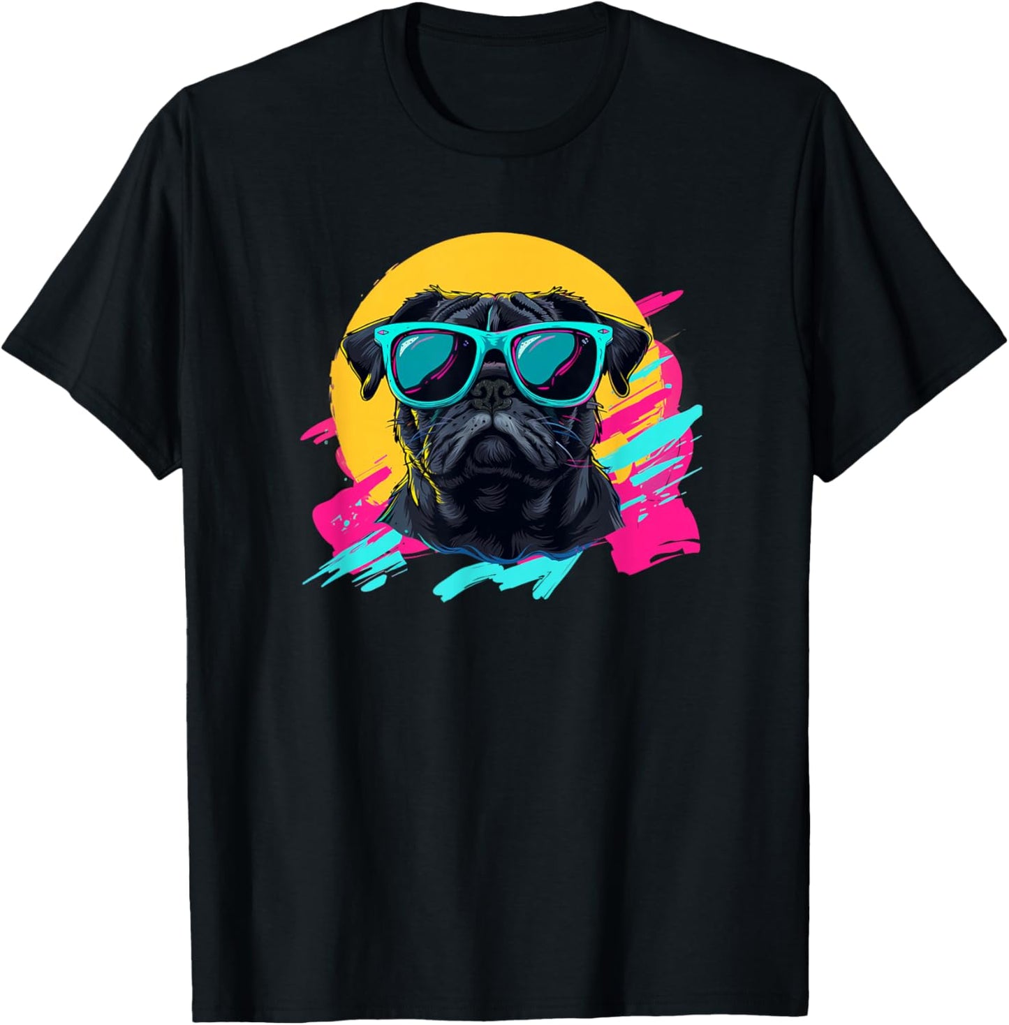 Funny & Retro Vintage 80s Black Pug Lover T-Shirt - T-Shirt | Black