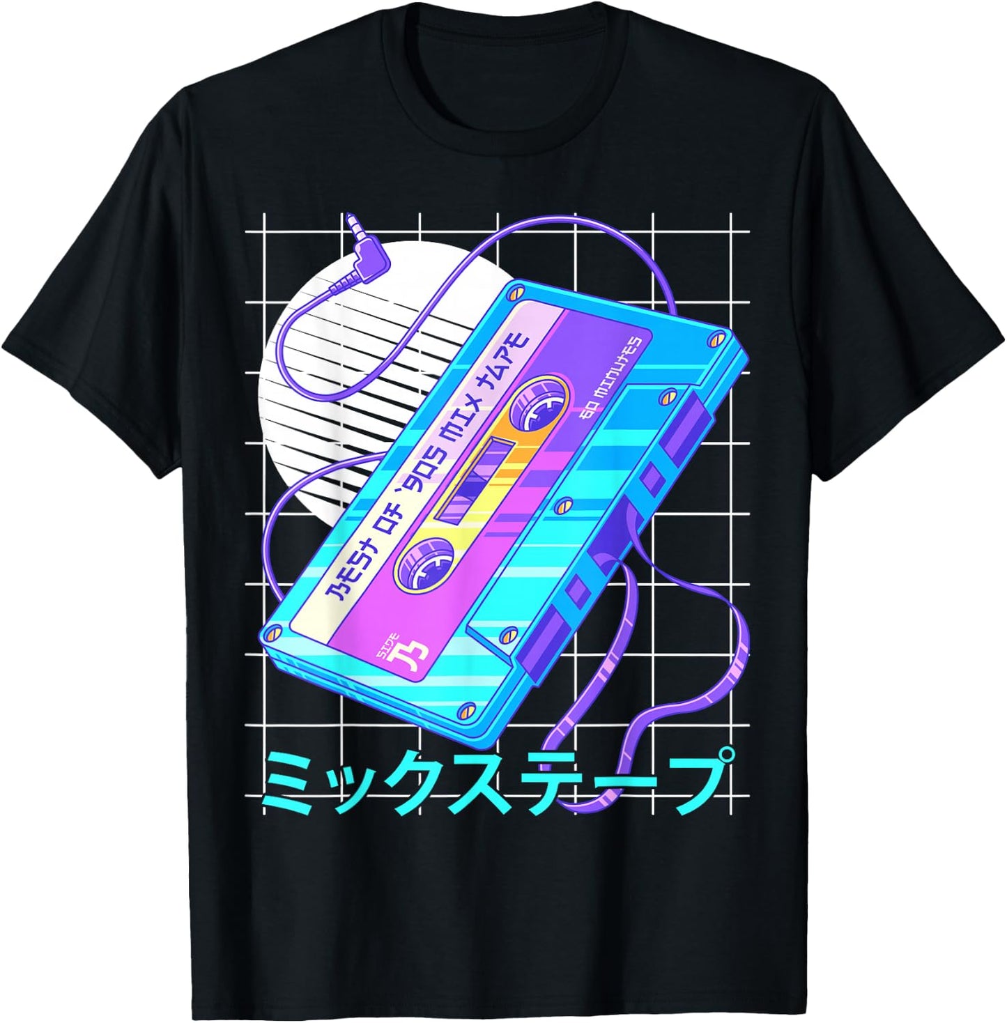 90s Japanese Otaku Vaporwave Aesthetic Retro Art Mixtape T-Shirt - T-Shirt | Black
