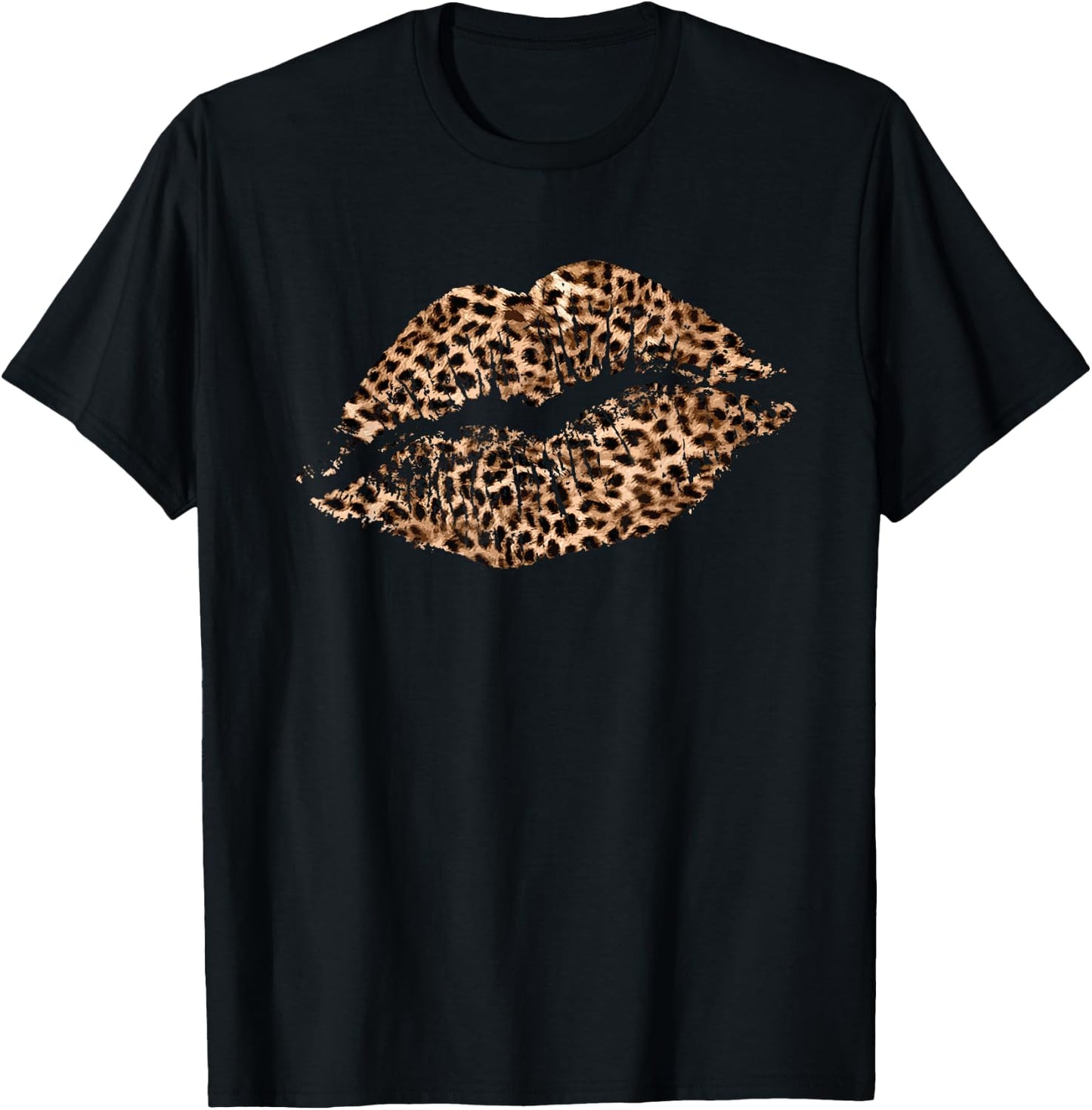 Leopard Print Lips Cheetah Spots Big Lips T-Shirt - T-Shirt | Black