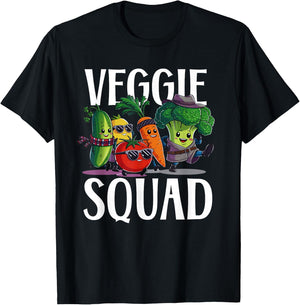 Veggie Squad Retro Vegetable Party Vegan Vegetarian crew T-Shirt - T-Shirt | Black