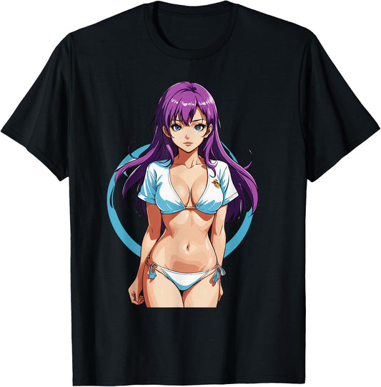 Sexy Waifu Sport Beach Anime Girl Japanese T-Shirt - T-Shirt | Black