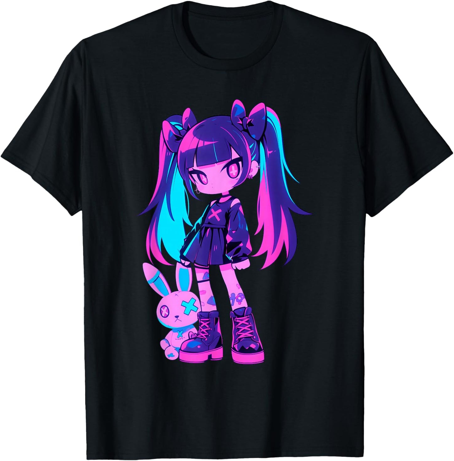 Cute E-Girl Anime Girl Grunge Goth Bunny Gothic Outfit T-Shirt - T-Shirt | Black