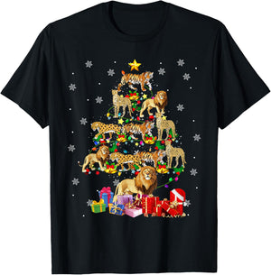 Wild Animal Christmas Tree Xmas Lion Tiger Cheetah Leopard T-Shirt - T-Shirt | Black