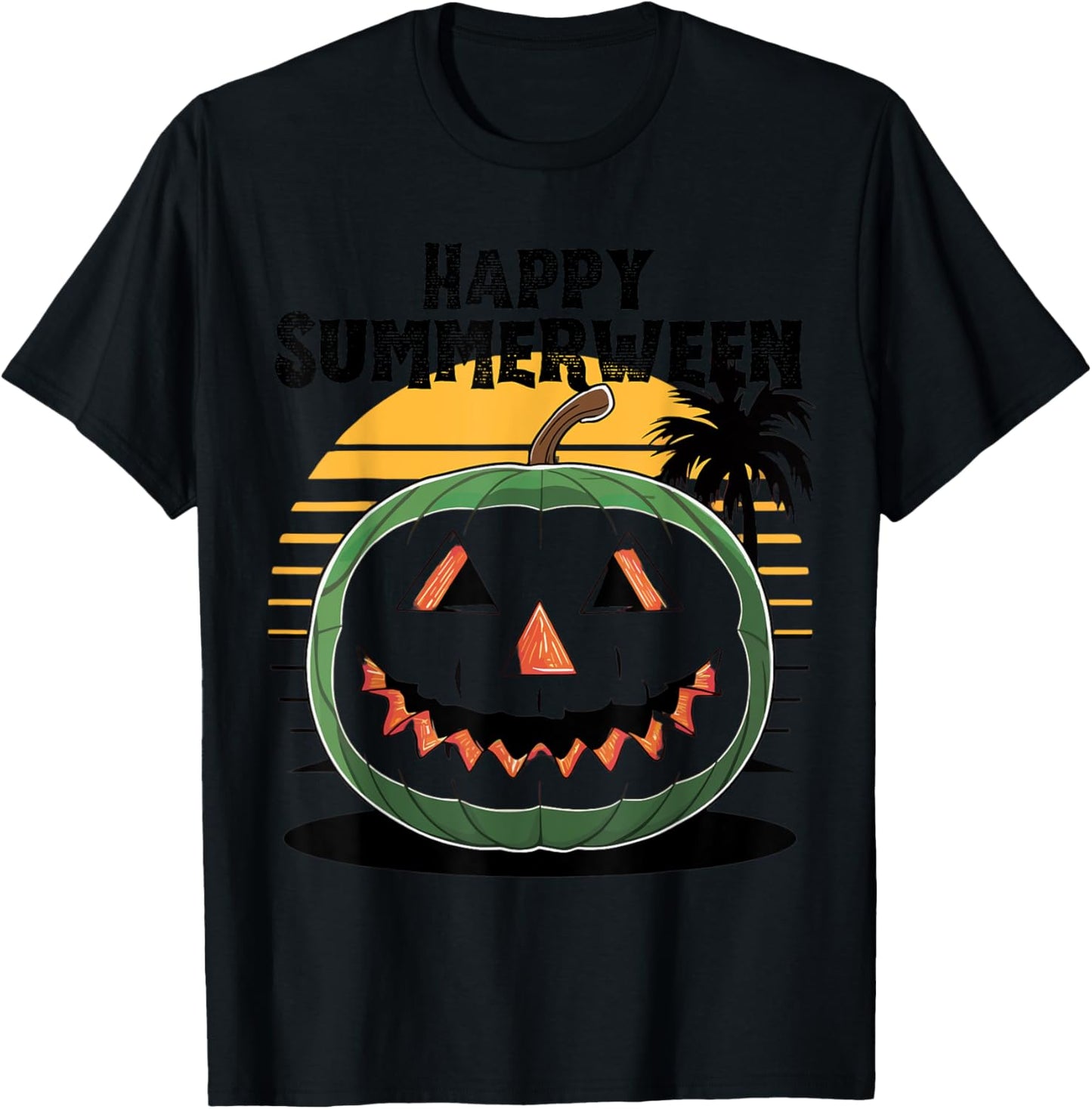 Happy Summerween Watermelon Jack-o'-Lantern Summer Halloween Women Kids T-Shirt - T-Shirt | Black
