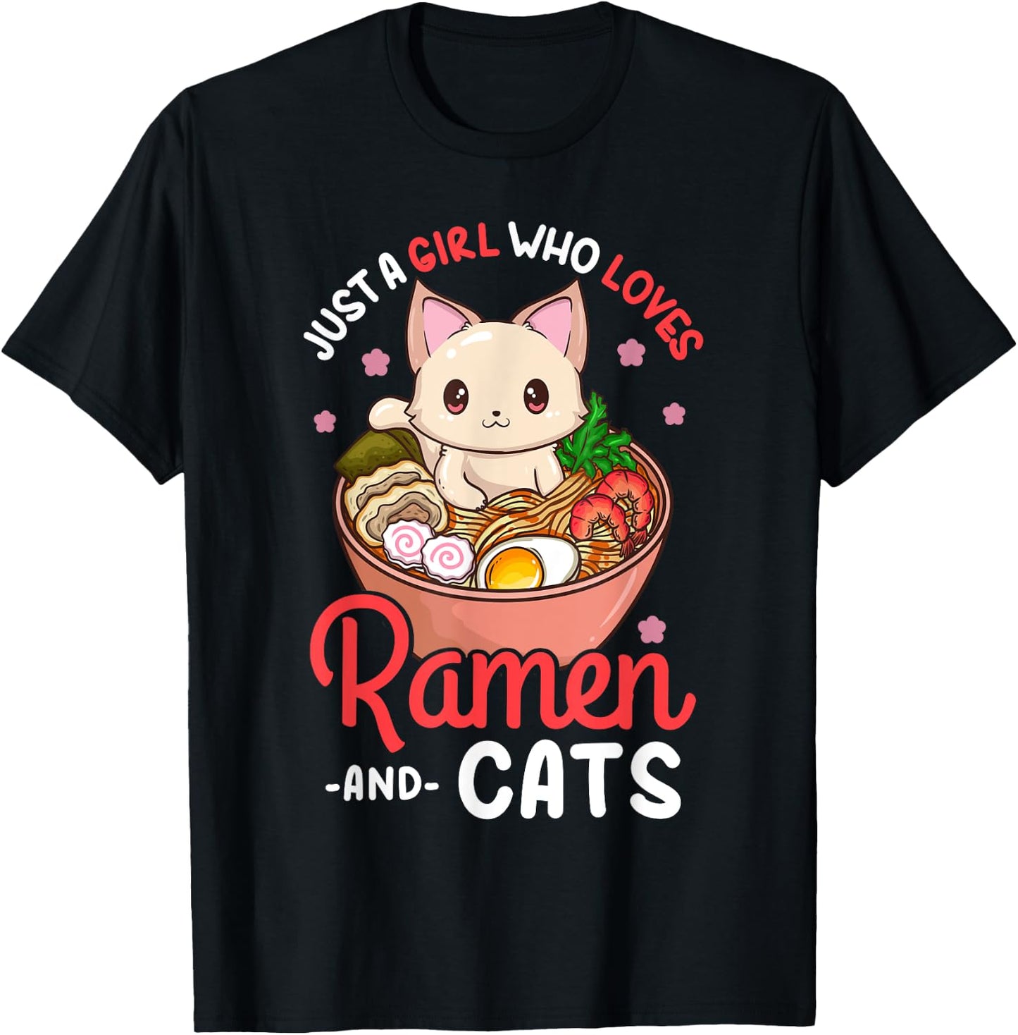 Ramen Cat Neko Anime Kawaii Otaku Girl T-Shirt - T-Shirt | Black