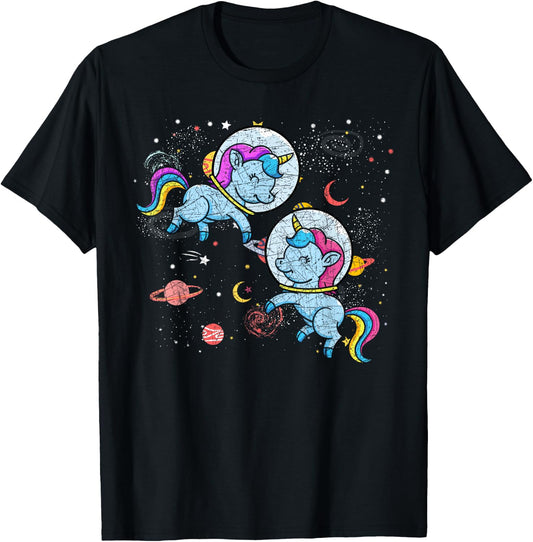 Moon Astronaut Outer Space Planets Magical Unicorn T-Shirt - T-Shirt | Black