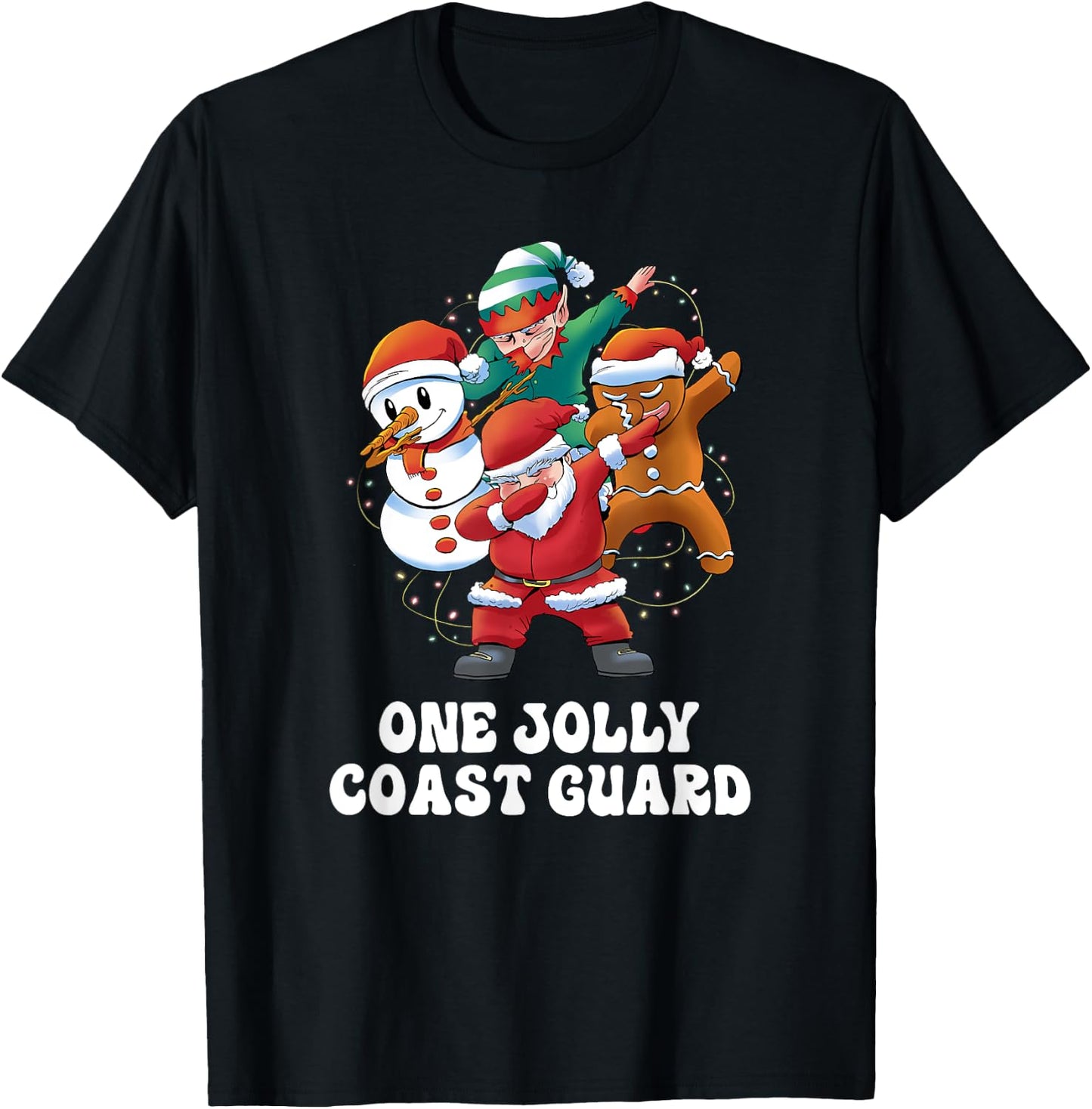 One Jolly Coast Guard Dabbing Santa Christmas T-Shirt - T-Shirt | Black