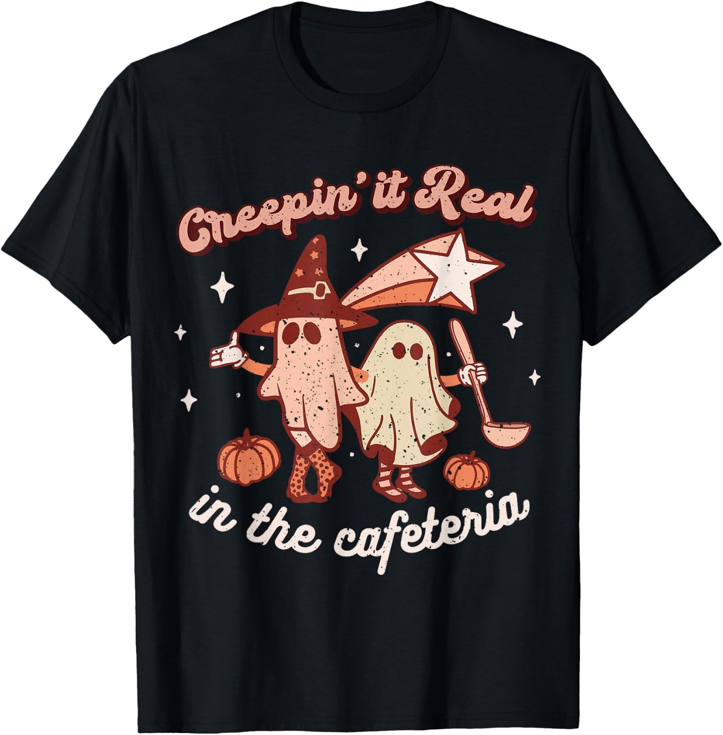 Fall Lunch Lady Retro Halloween Cafeteria Pumpkin Team T-Shirt - T-Shirt | Black