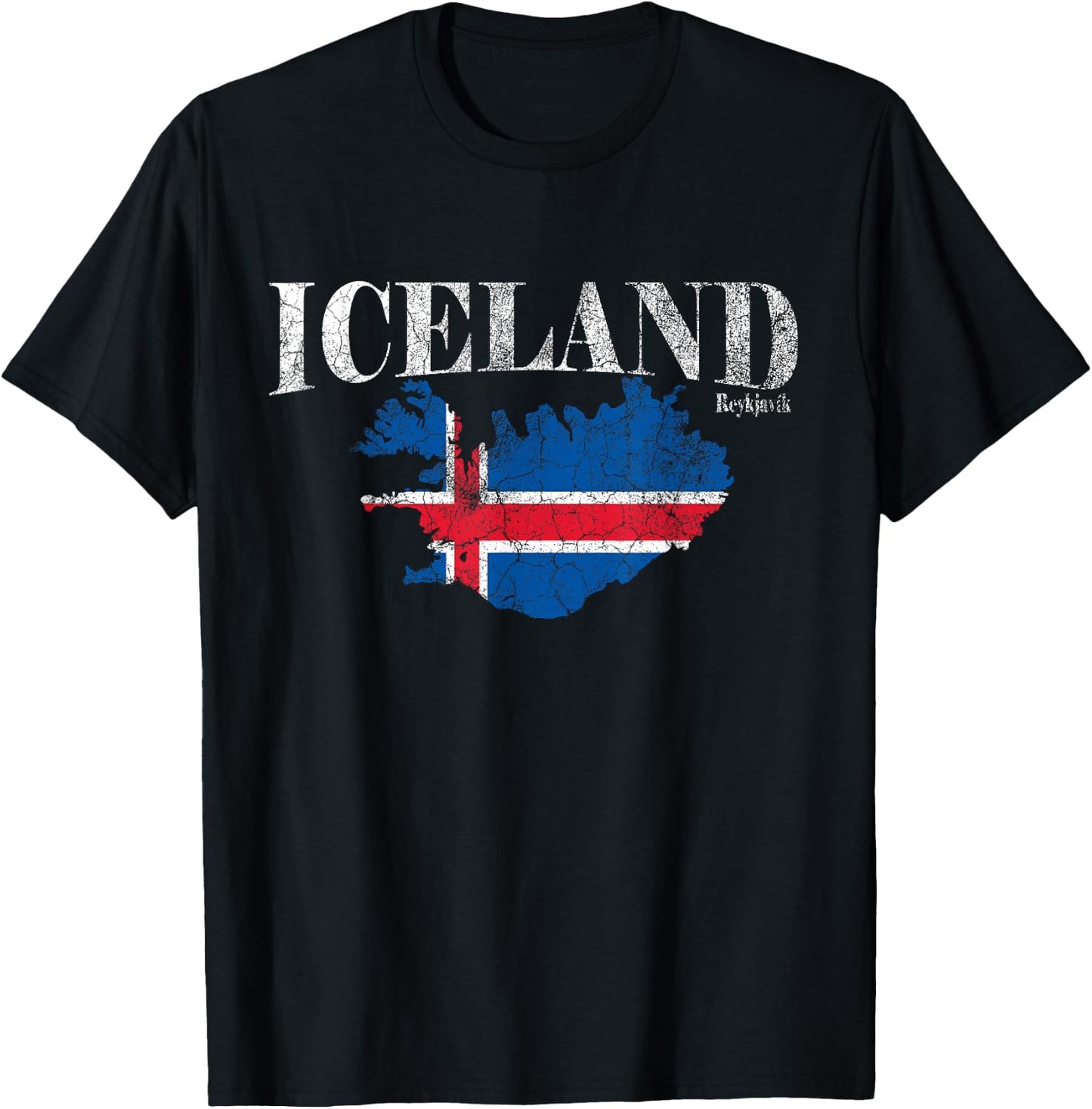 ICELAND map, vintage Iceland flag, Reykjavík Iceland T-Shirt - T-Shirt | Black