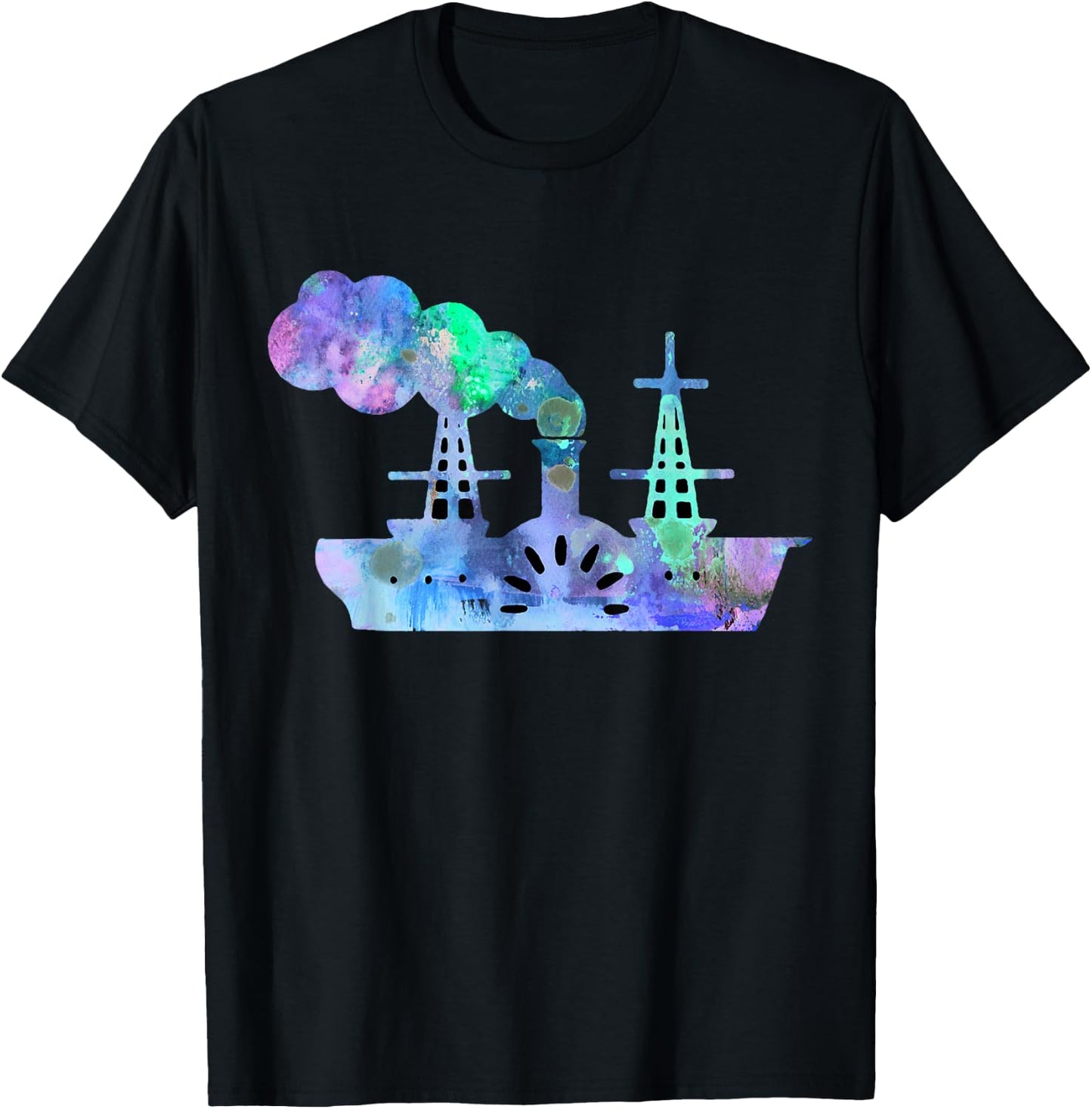 River Steam Boat Watercolor Design T-Shirt - T-Shirt | Black