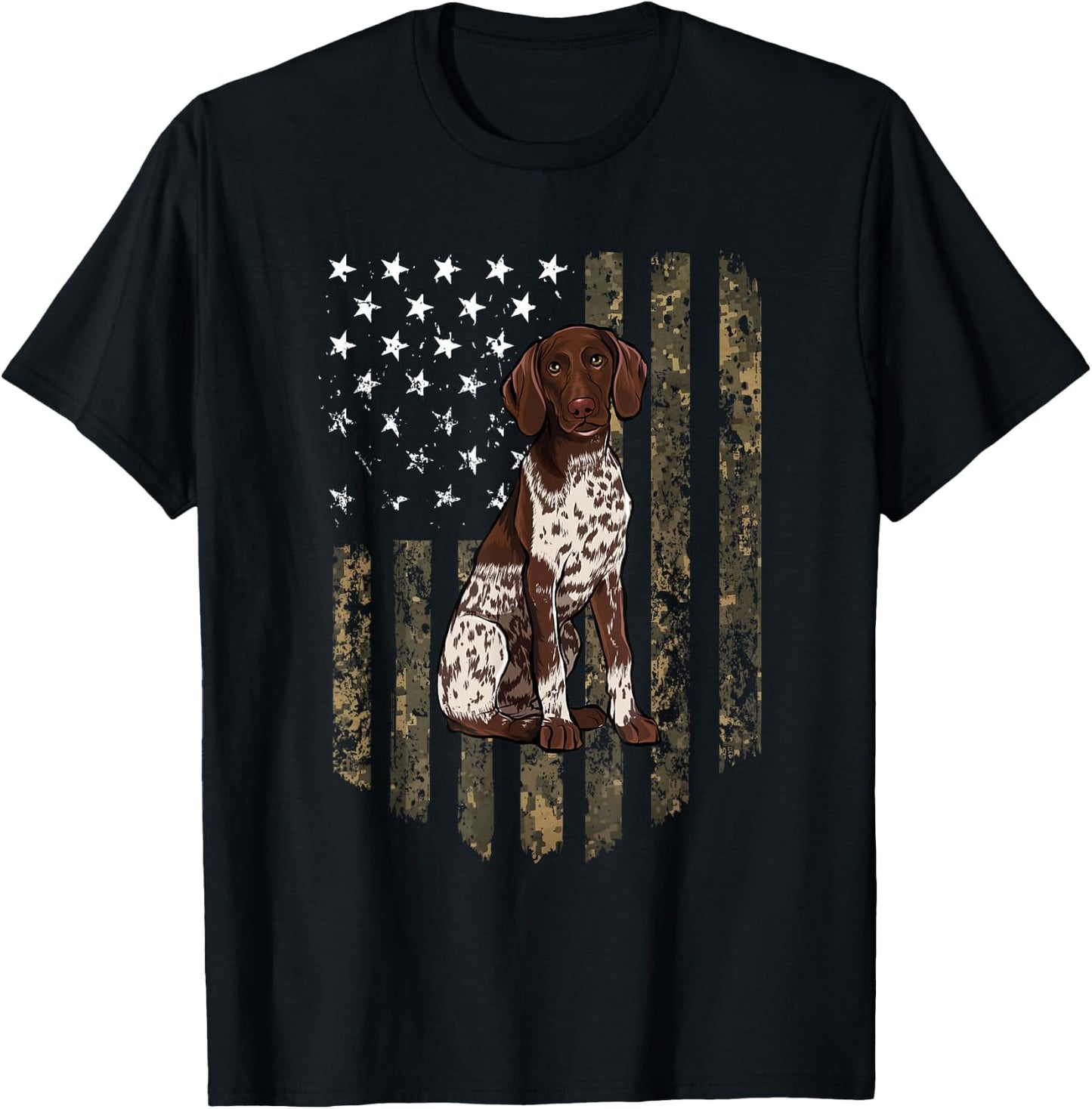 Camo American Flag German Shorthaired Pointer 4th of July T-Shirt - T-Shirt | Black