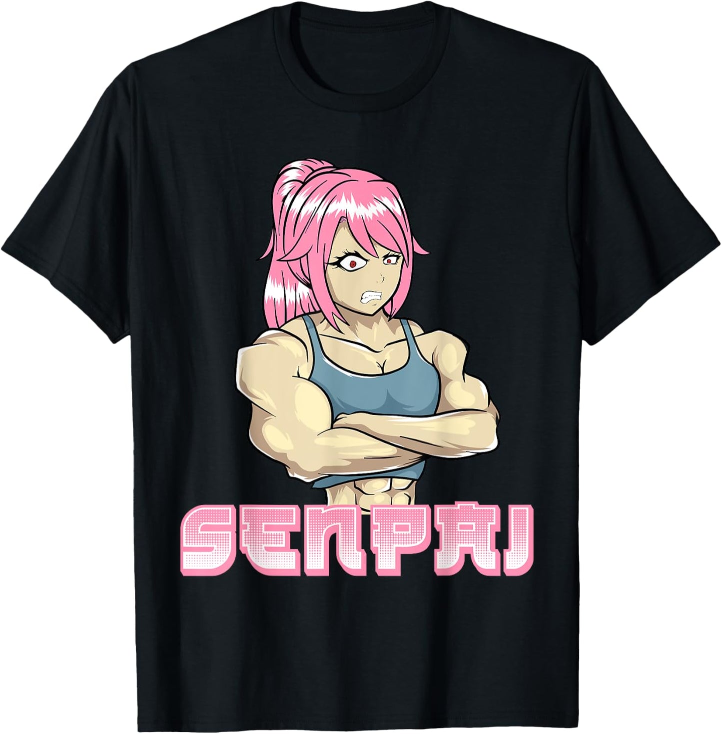 Senpai Muscle Muscular Girl Gym Workout Manga Japanese Anime T-Shirt - T-Shirt | Black