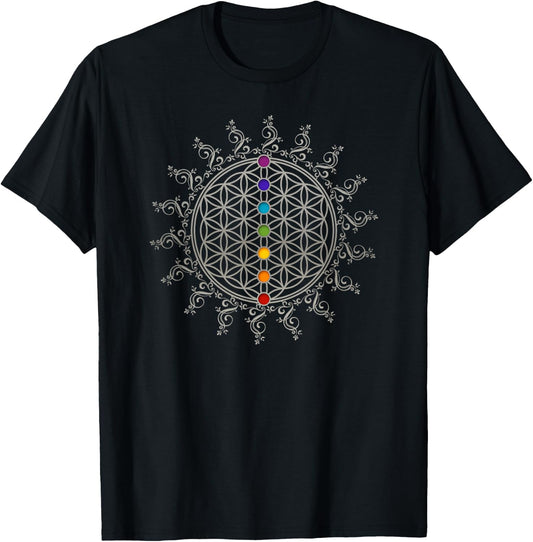 Flower of Life, Chakra, Sacred Geometry, Spirituality, Yoga T-Shirt - T-Shirt | Black