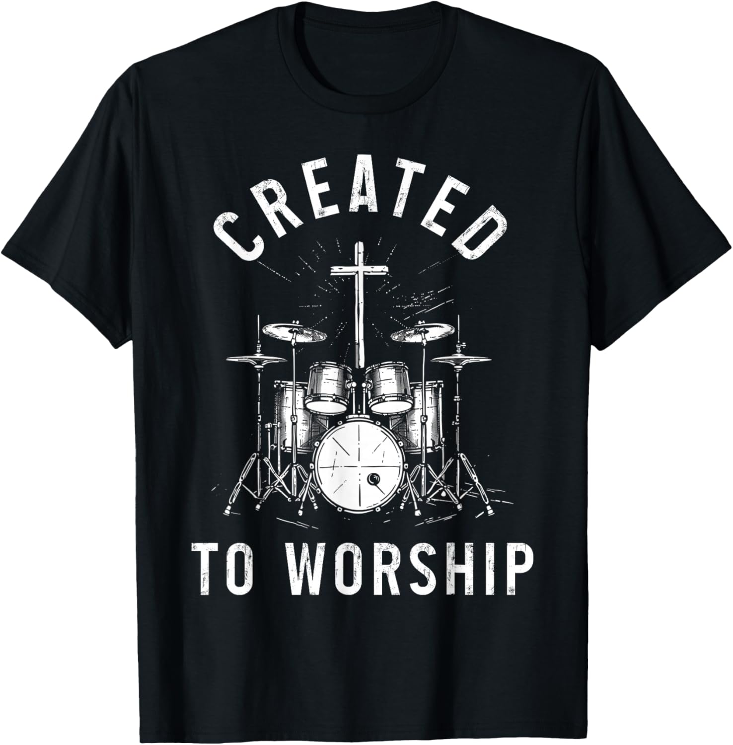 Christian Drummer Created To Worship Faith Cross Jesus T-Shirt - T-Shirt | Black