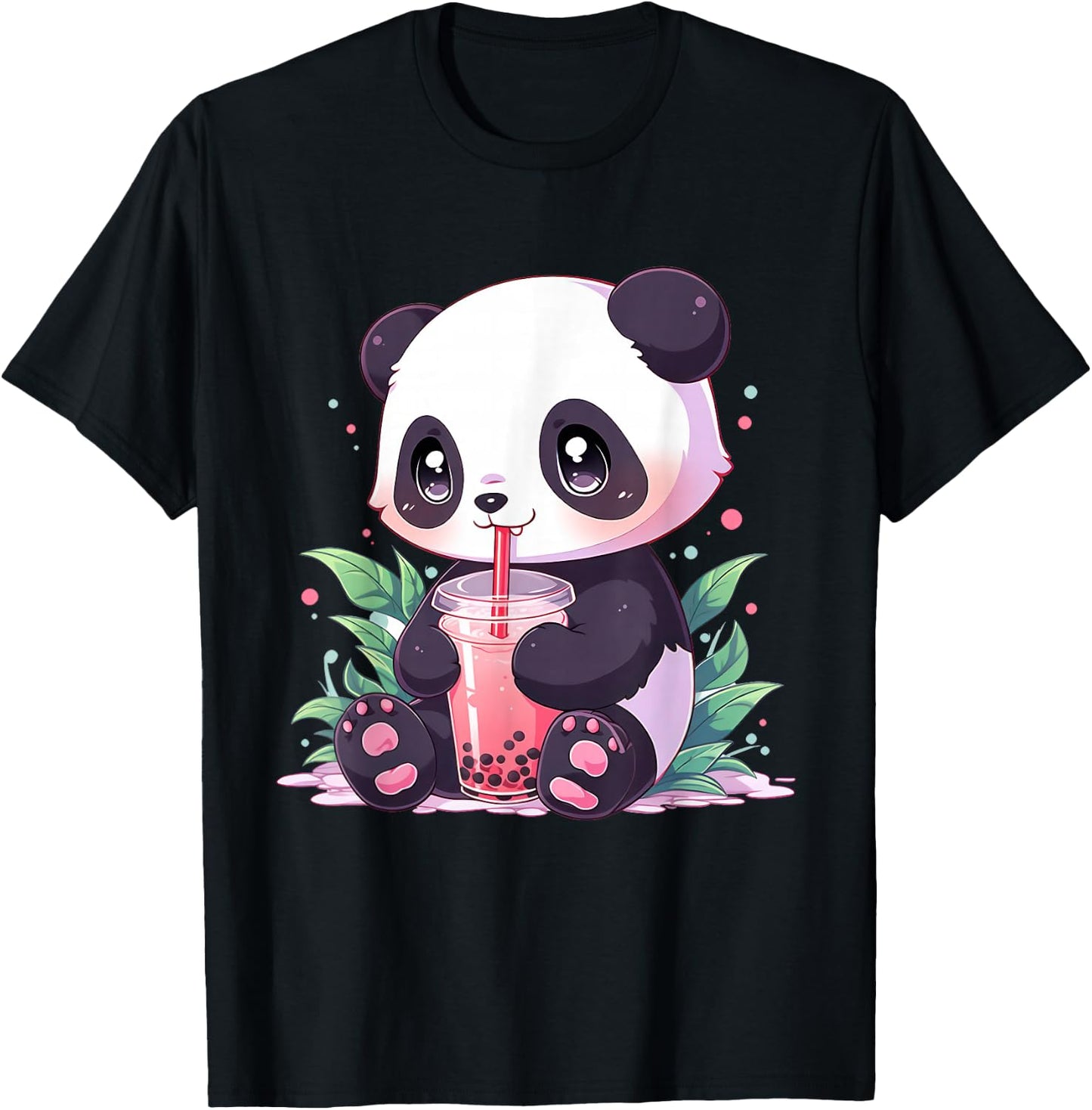 Kawaii Panda Drinking Bubble Tea Boba Lover T-Shirt - T-Shirt | Black