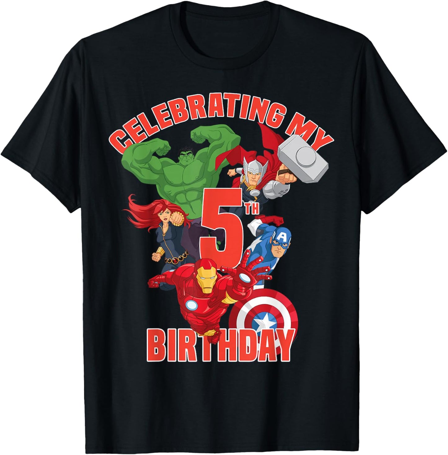 Marvel Avengers Celebrating My 5th Birthday T-Shirt - T-Shirt | Black