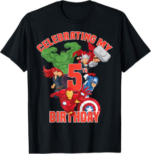Marvel Avengers Celebrating My 5th Birthday T-Shirt - T-Shirt | Black