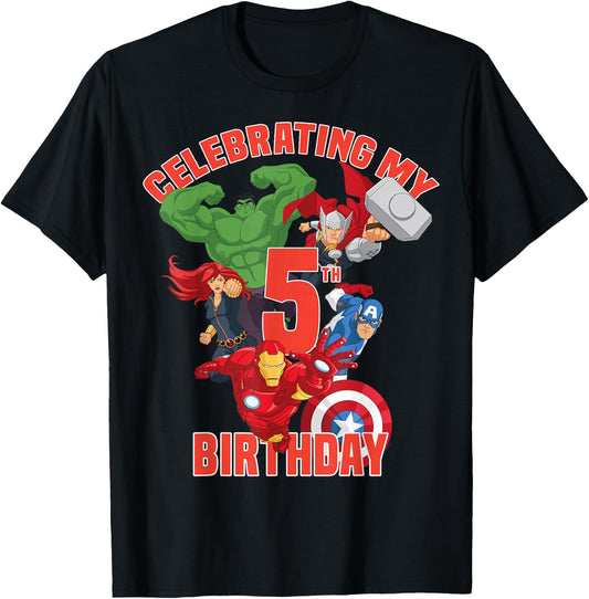 Marvel Avengers Celebrating My 5th Birthday T-Shirt - T-Shirt | Black
