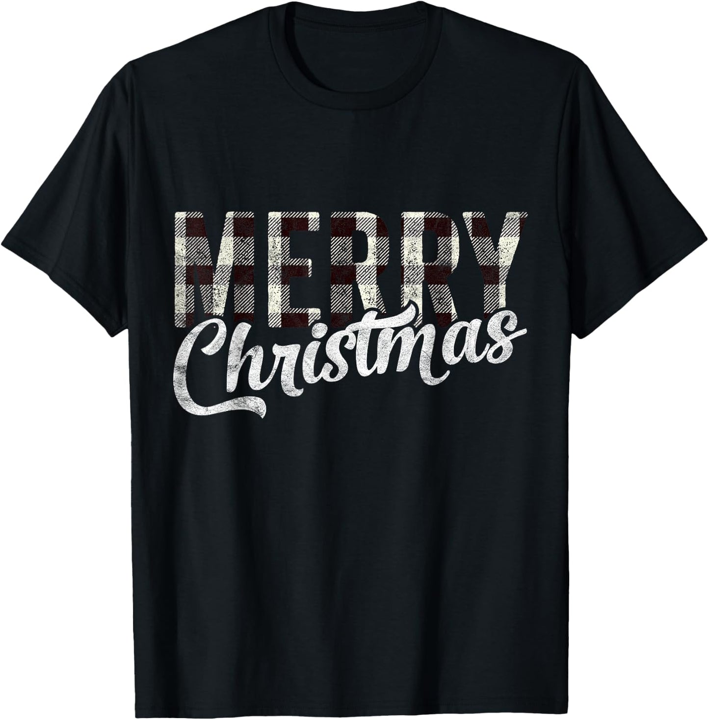 Merry Christmas Gift Funny Woman Xmas White Buffalo Plaid T-Shirt - T-Shirt | Black