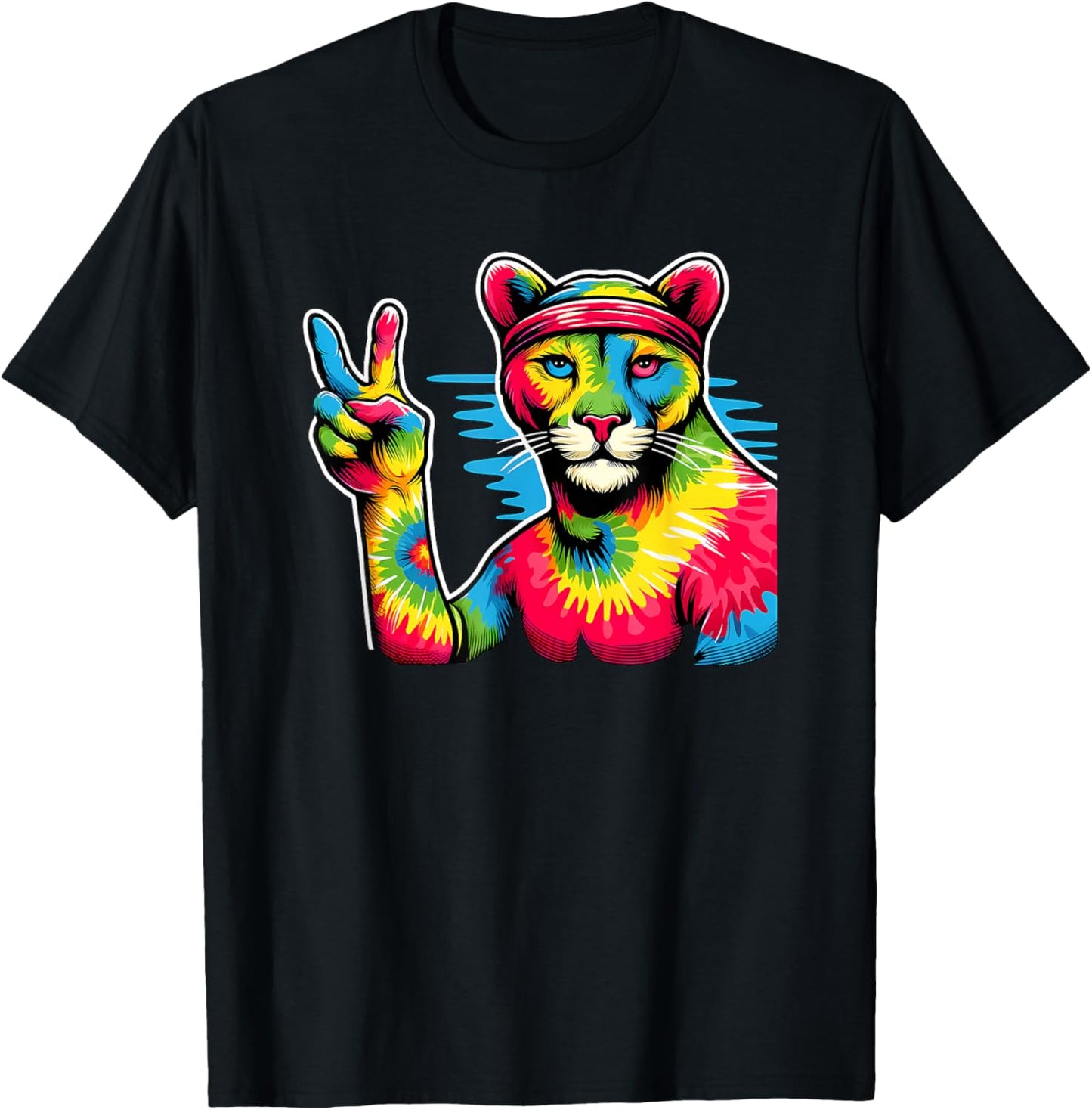 Peace Sign Tie Dye Cougar T-Shirt - T-Shirt | Black