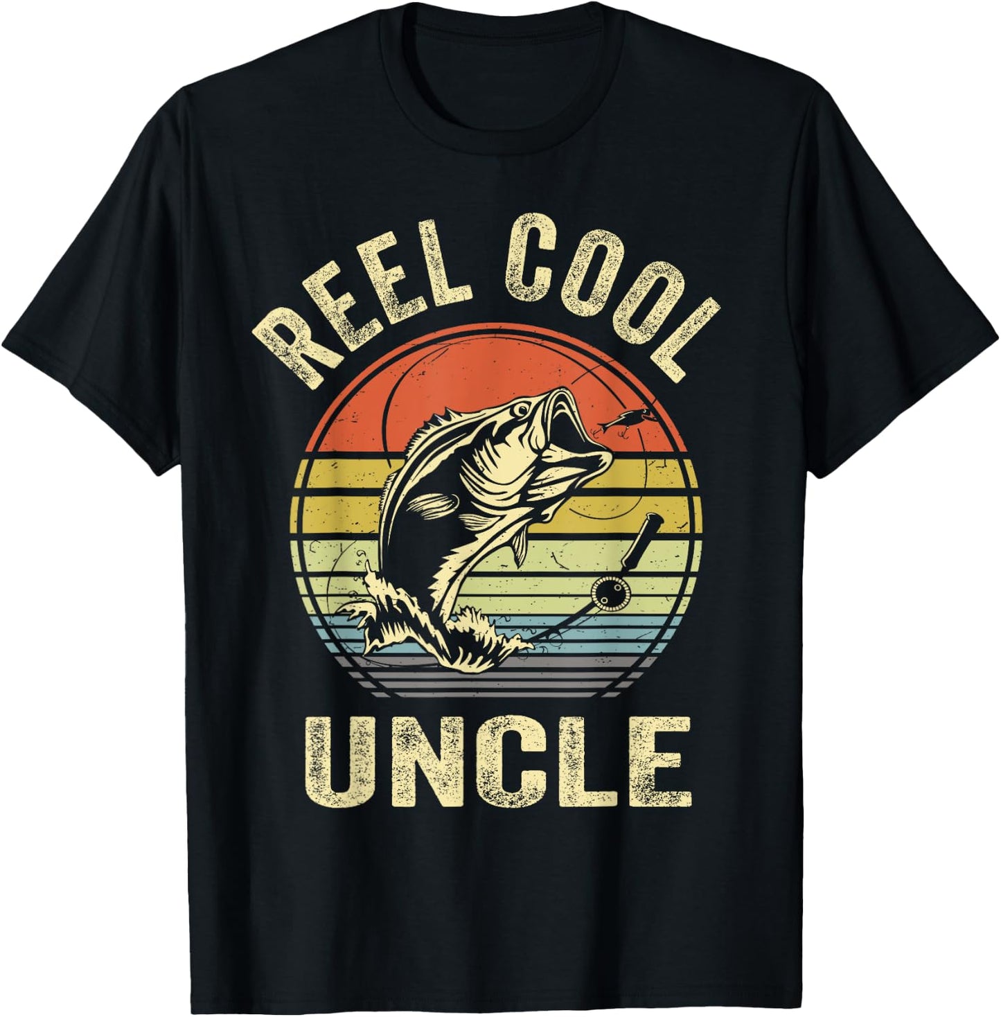 Fishing Reel Cool Uncle Bass Fish Funny Dad Graphic T-Shirt - T-Shirt | Black