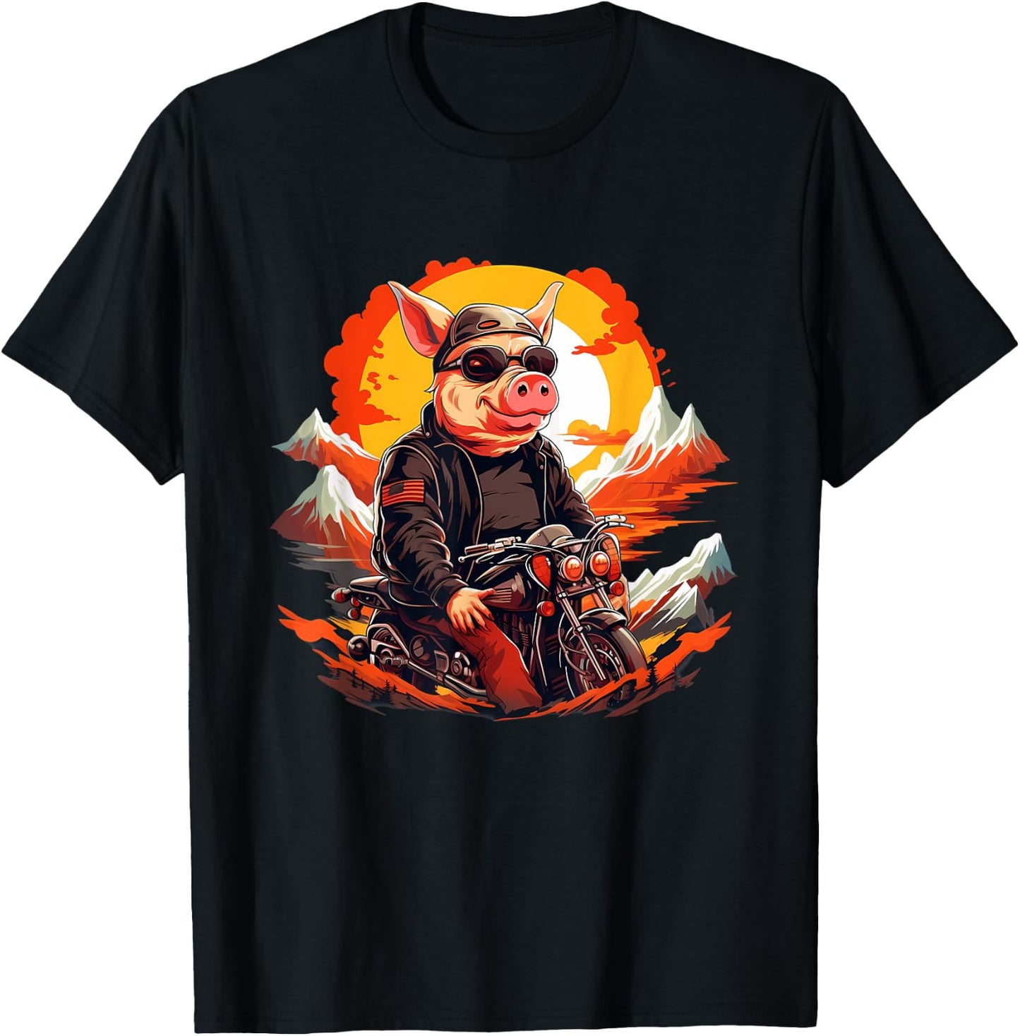 Biker Pig Riding Motorcycle T-Shirt - T-Shirt | Black