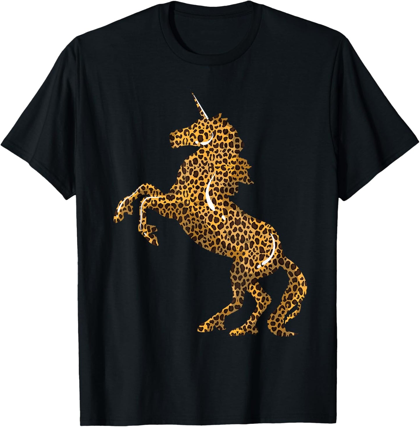 Cool Cheetah Patterns Magical Horse Girls Designs Leopard Print Unicorn Gift & Kids, Black, Small, Short Sleeve T-Shirt - T-Shirt | Black