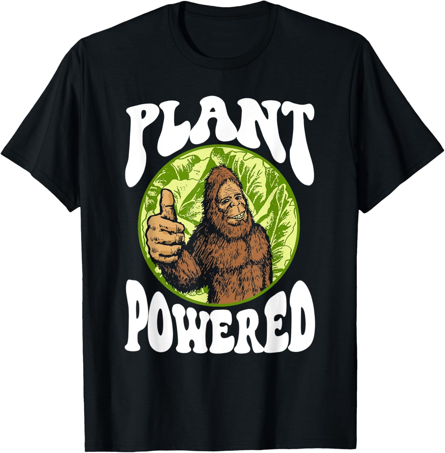 Plant-Powered Funny Vegan Vegetarian Bigfoot Squatch Retro T-Shirt - T-Shirt | Black