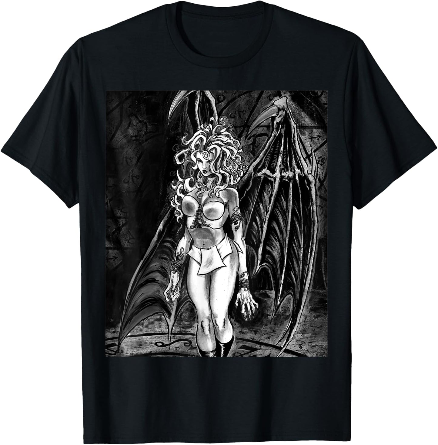 SEXY VAMPIRE GIRL HORROR Succubus Illustrated T-Shirt - T-Shirt | Black