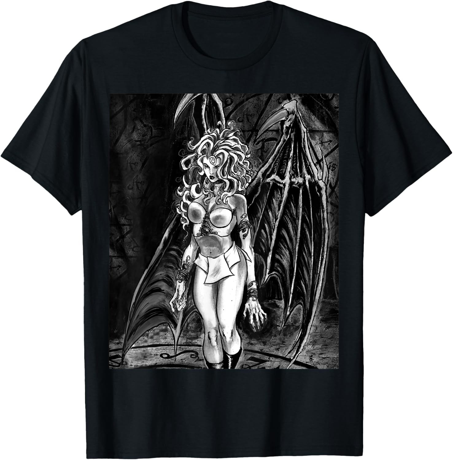 SEXY VAMPIRE GIRL HORROR Succubus Illustrated T-Shirt - T-Shirt | Black