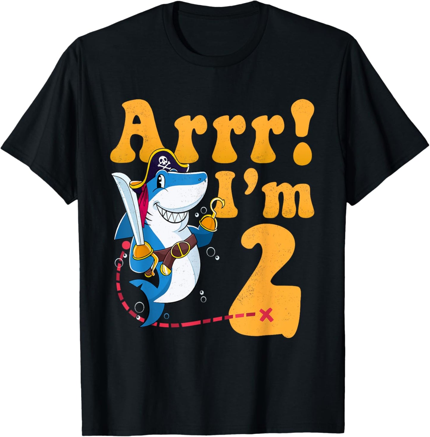 Kids 2nd Shark Pirate Birthday Party 2 Two Years Old Boys T-Shirt - T-Shirt | Black