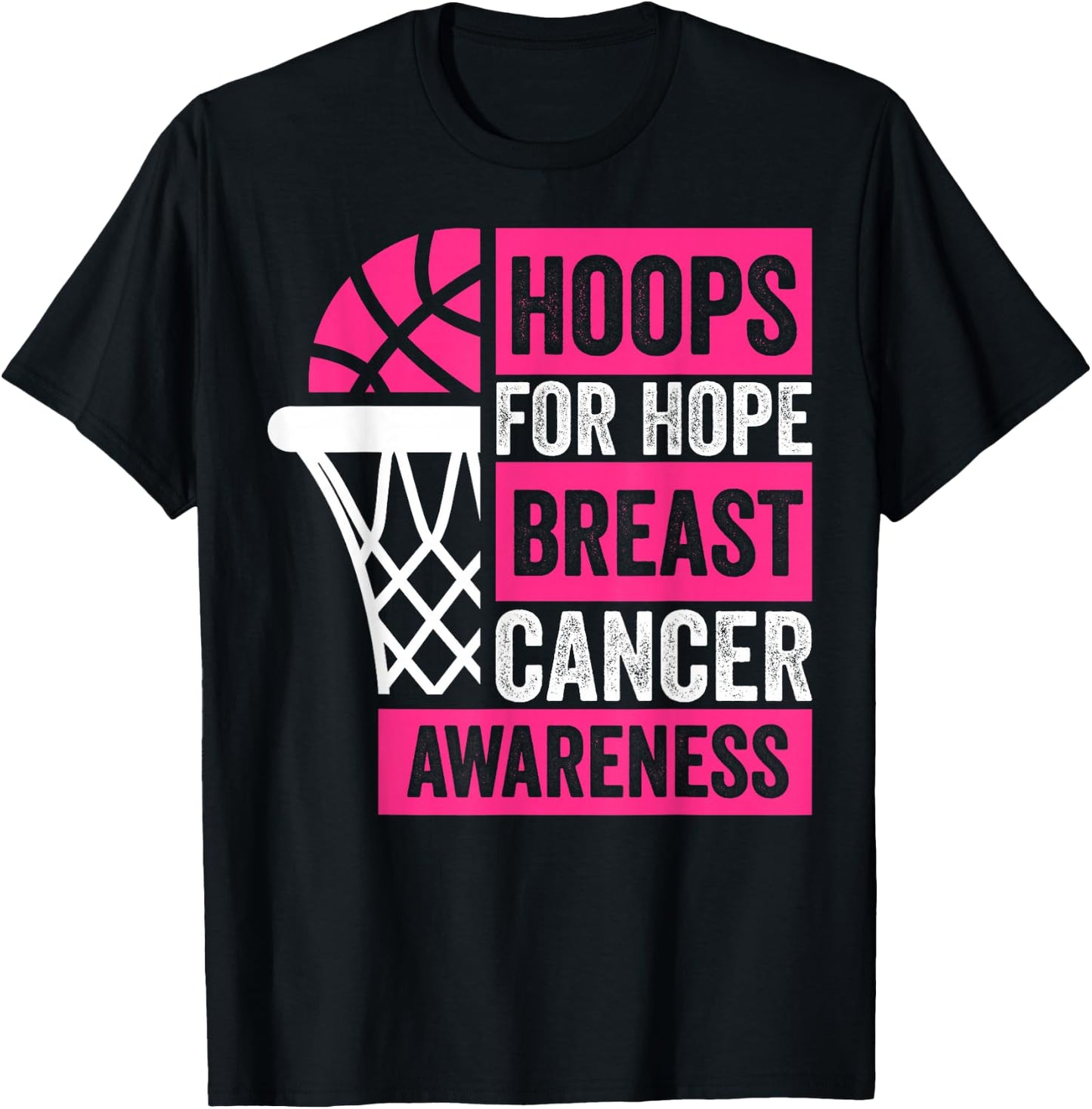 Hoops For Hope Basketball Family Breast Cancer Awareness T-Shirt - T-Shirt | Black