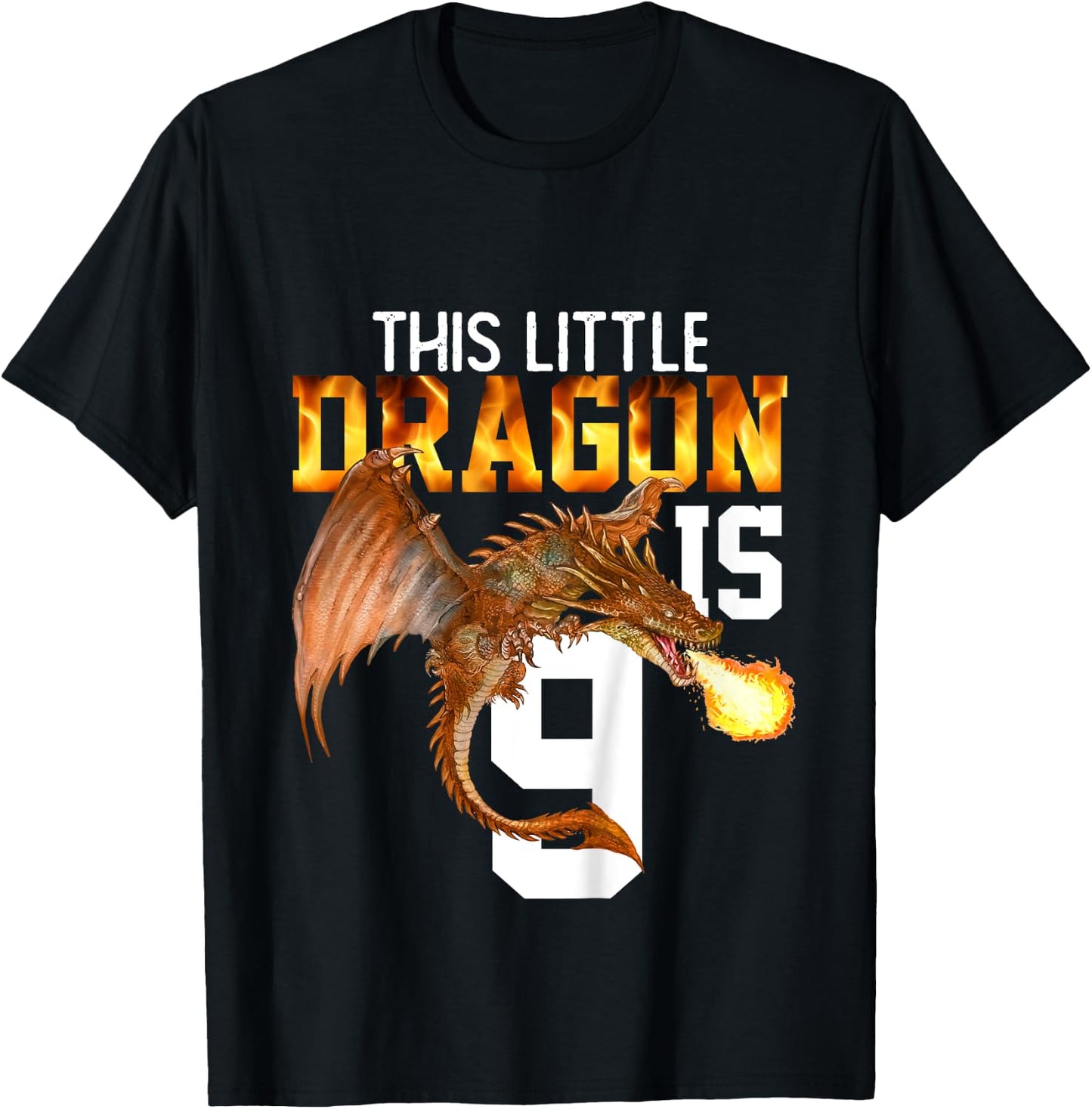 Turning 9 Year Old Birthday Gift Boy Dragon 9th Bday Girl T-Shirt - T-Shirt | Black
