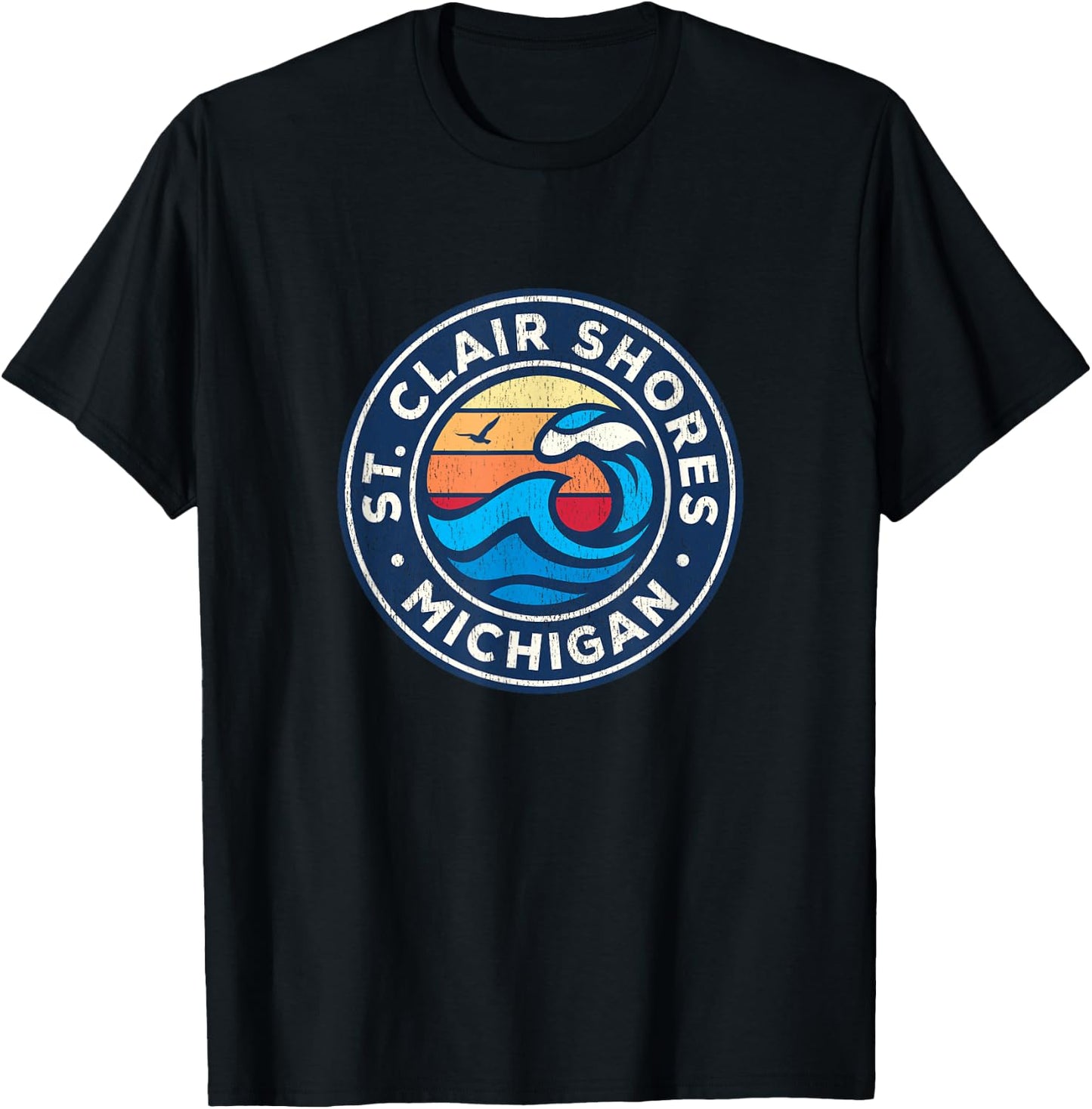 St. Clair Shores Michigan MI Vintage Nautical Waves Design T-Shirt - T-Shirt | Black