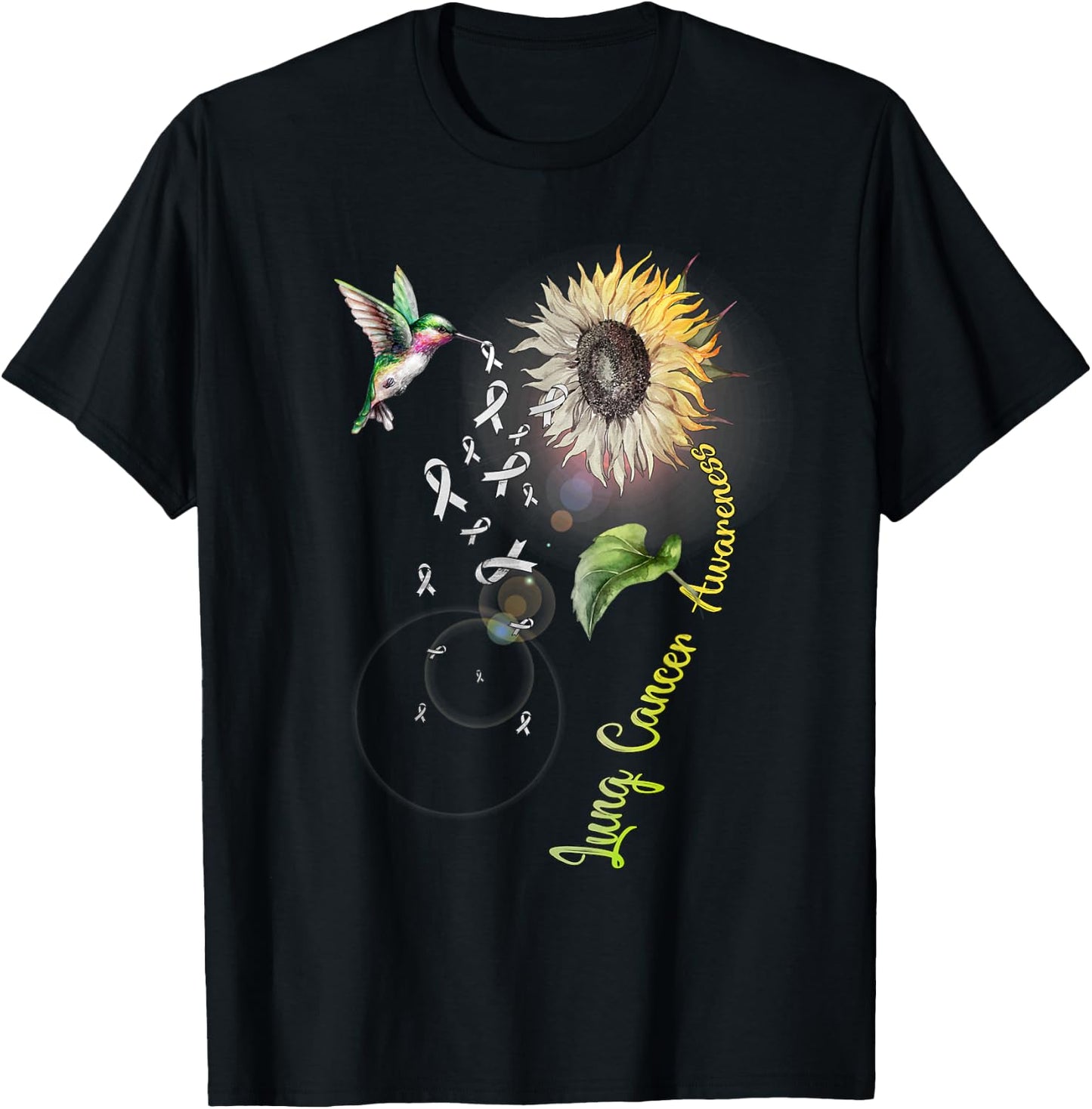 Lung Cancer Sunflower Hummingbird T-Shirt - T-Shirt | Black