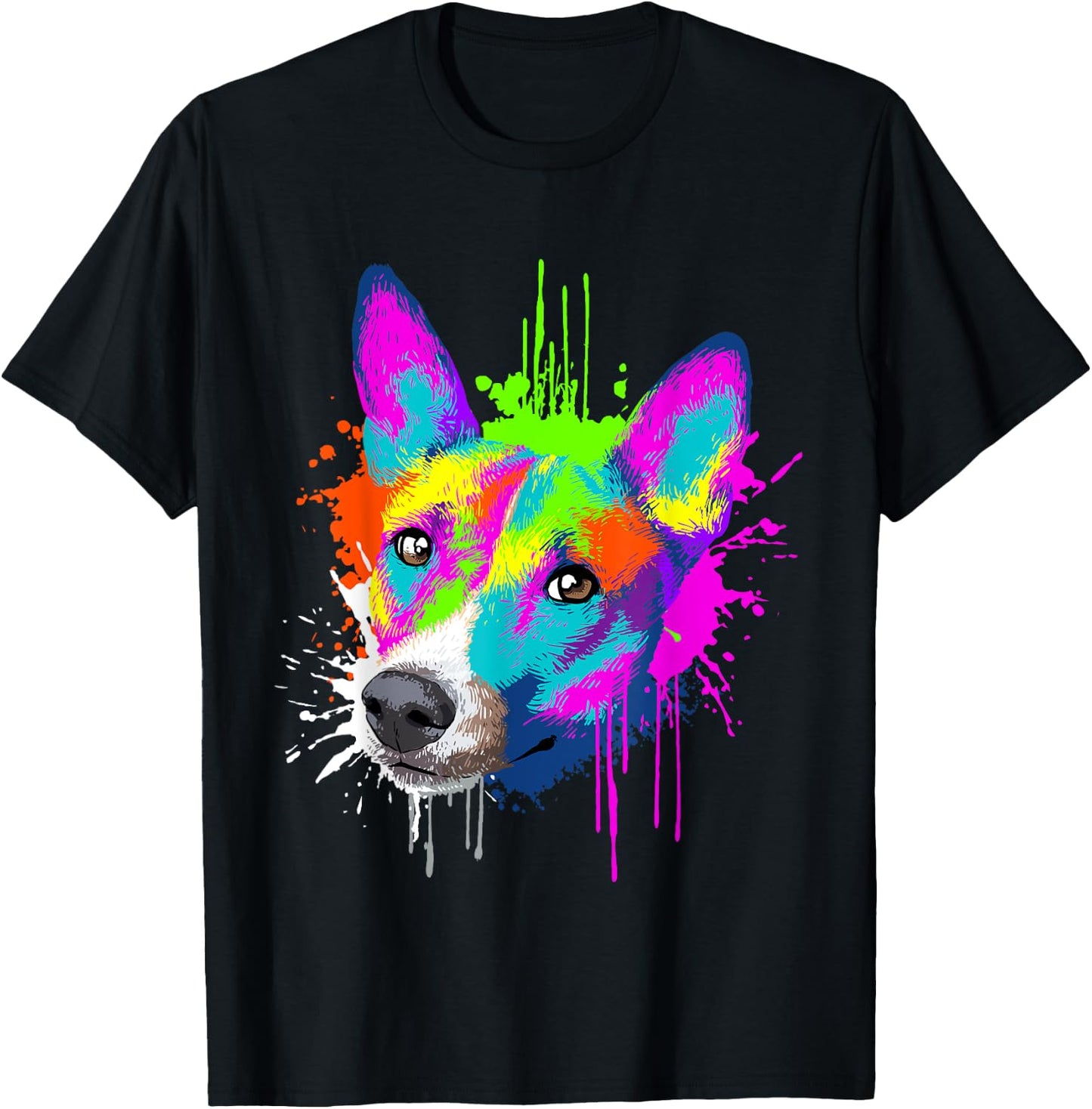 Splash Art Basenji Dog Holder Gift Dogs Men Women Kids T-Shirt - T-Shirt | Black