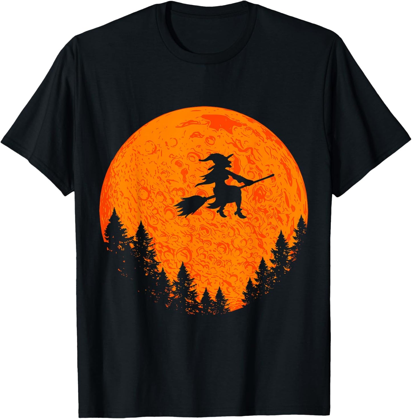 Halloween Vintage Witch On Broom And Moon Group Matching T-Shirt - T-Shirt | Black